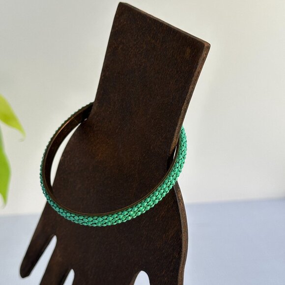 Vintage Brass Bangle with Green Metal Studs - Picture 4 of 8